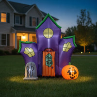 Indoor Outdoor Inflatable House with LED Lights Lighted Haunted House Inflatable Pre-Lit Halloween Decoration Light-up for Families, Yard, Lawn