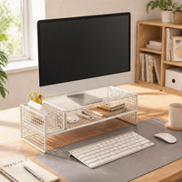 Metal Monitor Stand Riser, 2 Tier Freestanding Desk Riser, Minimalist Ventilated Design for Home Office Decluttering