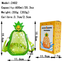 Creative Cute Pineapple Straw Plastic Water Bottle with Strap for Kids, Outdoor Sports, 255g