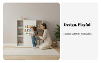 Large Capacity kids' Sliding Door bookshelf Rounded Corners children's Furniture Open Cubbies Playroom Organizer Cute creature Design for Toddlers, Parents, Nursery, Daycare, Kindergarten, Living Room