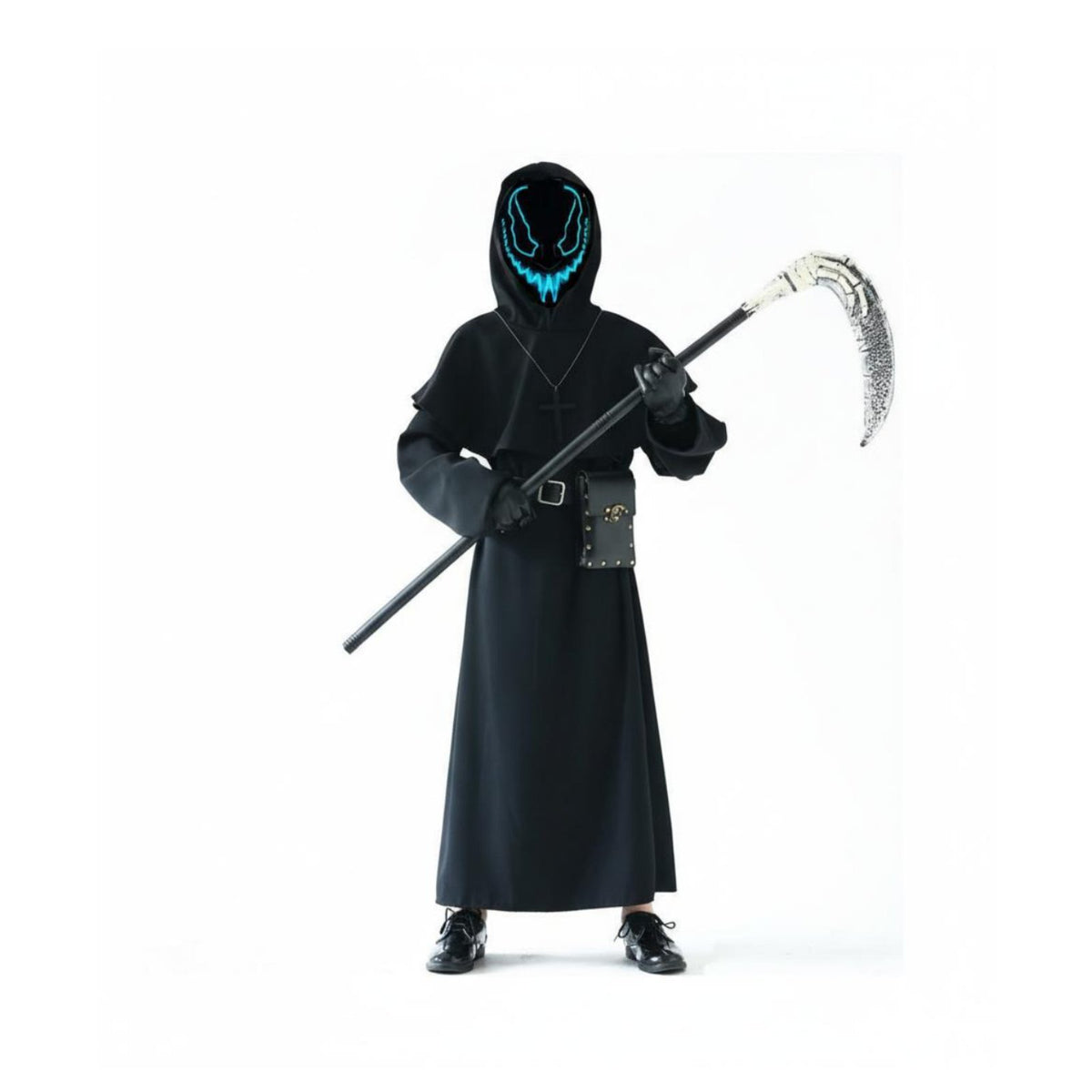 8 Pieces Grim Reaper Robe Set Faceless Hood Cosplay Garment Includes Accessories