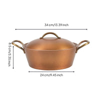 Copper Pot with Lid Hammered Nabe Wide-Bellied for Tabletop Dining, Home Cooks
