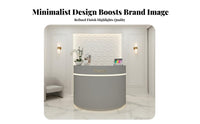 Curved Reception Desk Light Luxury Design Modern Cashier Station Compact Size Semi-Circle Welcome Desk for Retailers, Beauty Salon, Retail Store