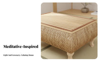 Japanese design Woven Top woven mat Table Serene Aesthetic Floor Desk Space-Saving Home Furniture space-efficient Design for Minimalists, Apartment Dwellers, People in Small Homes, Bay opening, Balcony, Living Room, Bedroom