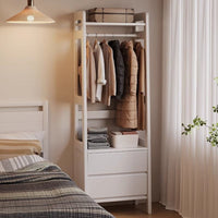 Wooden Coat Rack with Drawers Solid Wood Standing Clothes Stand Multi-functional Organizer with Shelves and Hanging Rod Suitable for Renters Hallway Office Bedroom Entryway