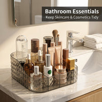 Cosmetic Organizer with Clear Acrylic Compartments, Diamond Pattern Design for Bathroom Counter, Transparent Storage Box for Vanity