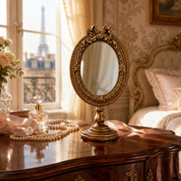 Oval Tabletop Mirror Pedestal Base Home Decor Decorative