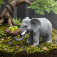 Elephant and Bird Figurine Cute Elephant Garden Figurine Hand-Painted Look