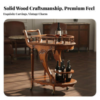 Vintage Beverage Cart With Wheels Mobile Beverage Rack Cart Solid Wood Construction Wooden Serving Trolley for Hotel Managers, Home Bar, Dining Room