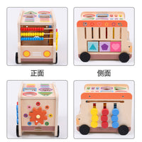 Multifunction Push Toy Early Learning Wooden Activity Car Educational Wooden Shape Sorter Toy for Young Children, Preschoolers, Home Play