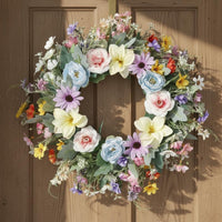 Lifelike Flowers Seasonal Blossom Wreath Vibrant Colors Artificial Flower Wreath Reusable for Wedding, Wall Decor, Party