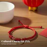 Handmade Chinese New Year Pet Collar Festive Decoration Braided Red Rope Pet Collar Cute Design for Cats, Dogs, Holiday Celebration, Parties