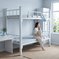 Metal Bunk Bed Space-Saving Bunk Bed with Ladder Sturdy Furniture for Teens, Students, Bedroom, Dormitory, Hostel