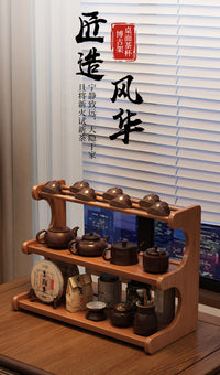 桌面茶杯收纳置物架茶室茶桌小型博古架茶台茶具紫砂壶摆放展示架