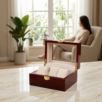Watch Box with Window Glossy 3 Slot Watch Box Padded Case for Men, Dresser