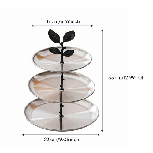 3 Tier Dessert Stand Stainless Steel Fruit Tray Stand Decorative Foliage Design