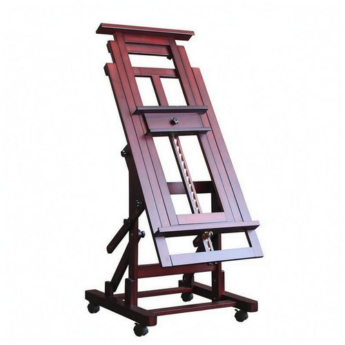 Rolling Studio Easel Horizontal and Vertical Adjustable Large Easel Solid Wood