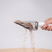 Litter Scooper and Waste Scooper, Metal Scooper with Base and Long Handle, Efficient Litter Sifter for Cat and Dog Owner Use