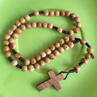 8mm Olive Wood Bead Prayer Necklace, Approx. 15g, Pendant 35x25mm, Total Length 34cm