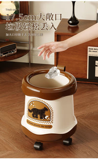Vintage Style Plastic Trash Can with Wheels for Home