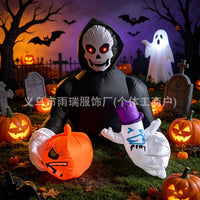Halloween Inflatable Pumpkin Ghost LED Outdoor Yard Decoration (US Plug)