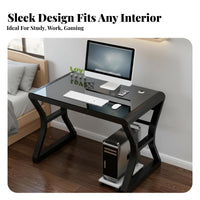 Reinforced Glass Computer Desk Anti-Slip Foot Pads Study Writing Desk Scratch Resistant Workstation Table for Esports Participants, Remote Workers