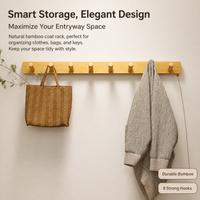 8 Hook Coat Hooks, Heavy Duty Bamboo Wall Mounted Coat Rack, Minimalist Design for Mudroom, Hallway & Bedroom