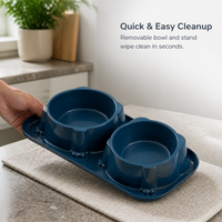 Double Stainless Steel Pet Bowl for Cats and Dogs, Non-Slip Tilted Food and Water Feeder