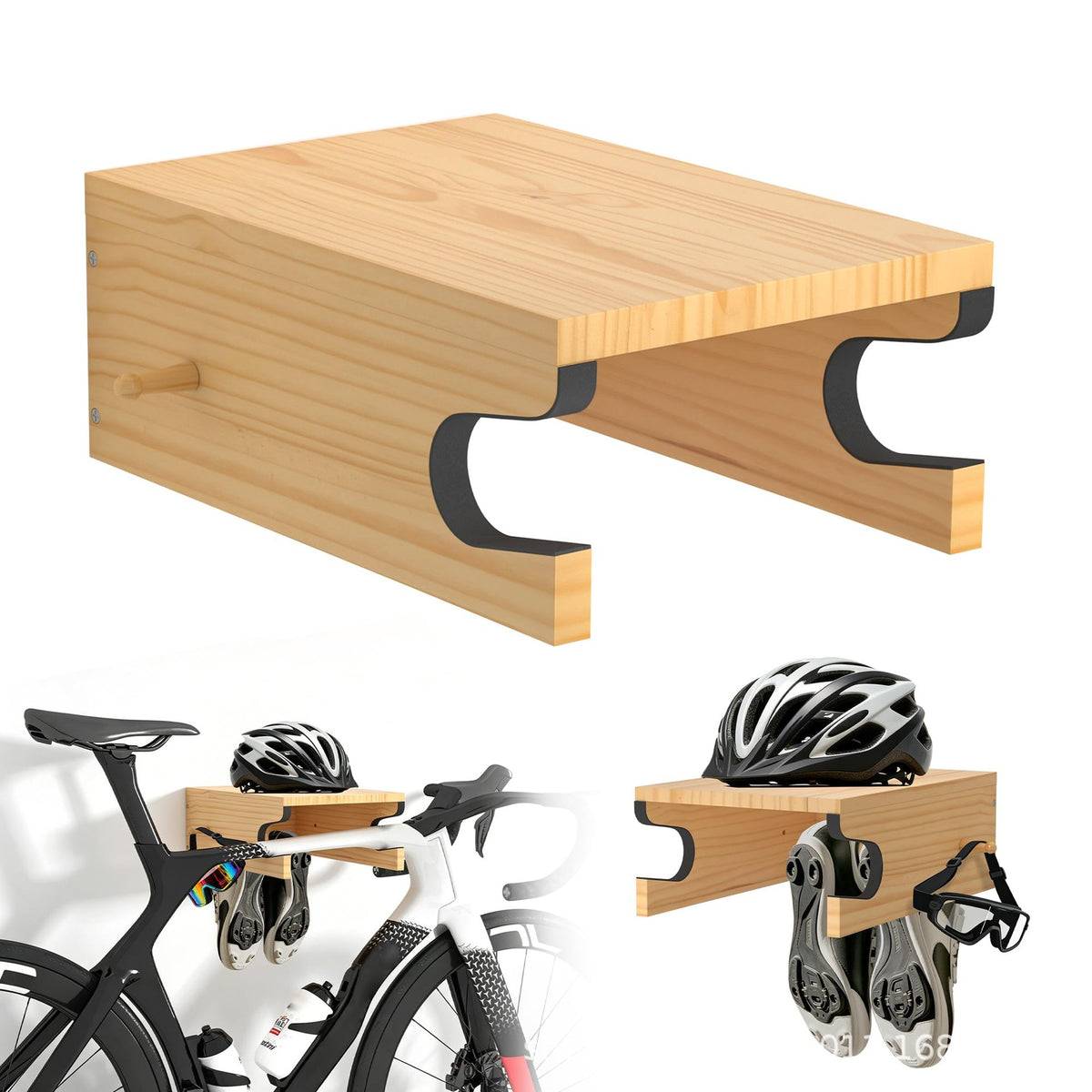 Wooden Wall-Mounted Bike Display Shelf