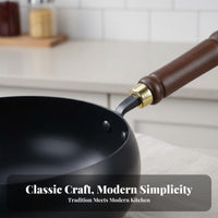 Handmade Iron Wok Hand Hammered Traditional Chinese Wok Nonstick Even Heat Distribution for Home Cooks