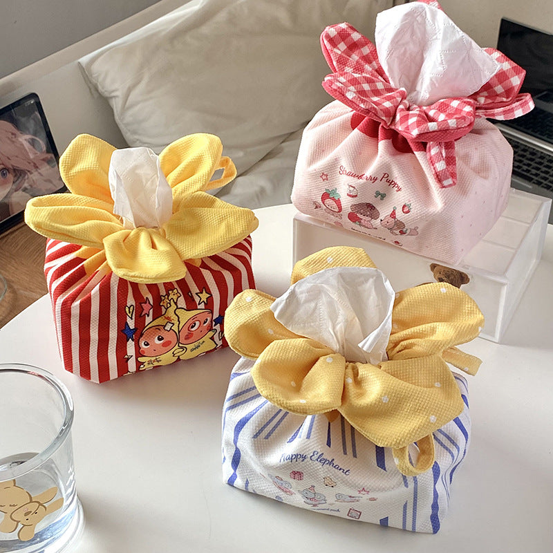 Cute 3D Bow Tissue Box Cover, Floral Print, Tabletop