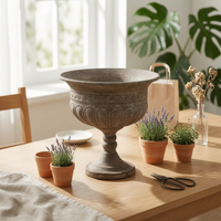 Urn Planter Flared Opening Urn-Shaped Planter Stone-Look Pedestal Vase for Courtyard, Balcony
