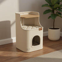Cat with Scratcher Space Saving Cat House Padded Perch Cushioned Bed Animal Furniture for Cats, Small Apartment