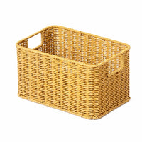 Rattan Style Basket Rectangular Wicker Storage Basket Decorative Lightweight Organizer with Open Top and Handles Suitable for Bedroom Living Room Table Arrangement