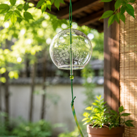 Japanese Furin Wind Chime from Crystal, Handblown & Engraved, 7x8cm, for Gentle Ringing in the Garden