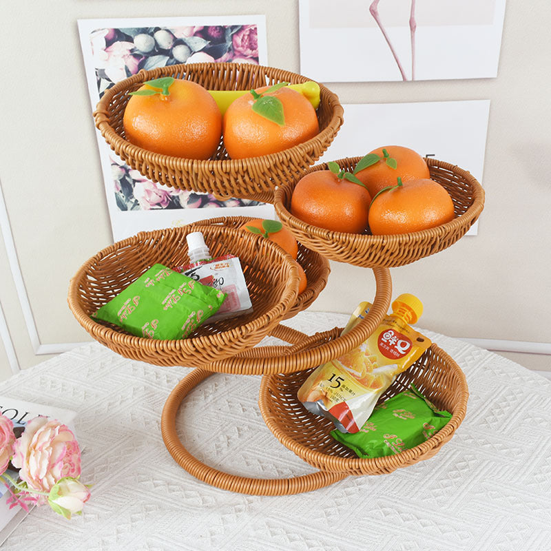 Creative Chinese-Style Handcrafted Double-Layer Rattan-Look Fruit Basket
