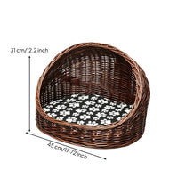 Domed Wicker Pet Bed Handwoven Rattan Pet Basket Breathable Furniture Sturdy for Small Dogs