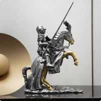 Mounted Knight Figurine Retro Collectible Sculpture Gold Accents House Decoration