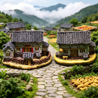 Miniature House with Yard Compact Figurines Resin for Dioramas, Hobbyists