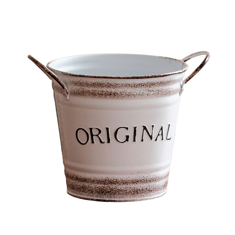American Vintage Lettered Iron Flower Pot with Handles
