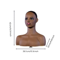 Mannequin Head with Shoulders Dark Brown Hairpiece Display Head Matte Mannequin Bust for Salons