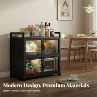 Kitchen Storage Cabinet with Doors Rust Resistant Metal Storage Cabinet on Wheels Heavy Duty Multi-Tier Kitchen Rack for Homeowners, Renters, Washroom