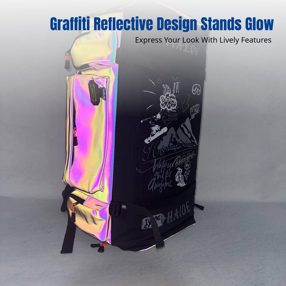 Colorful Waterproof Ski Board Bag, Multi-Compartment Winter Gear Backpack, Helmet Holder, Double Shoulder Straps, Custom