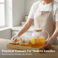 Heat Resistant Teapot with Bamboo Lid Nordic Design Glass Teapot Safe for Families, Home Entertainers, Office, Living Room, Dining Table