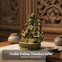 2 Pieces Manjushri and Guanyin Figurines Intricate Intricacies Green Patina Bodhisattva Statues Tibetan Bronze Statue Set