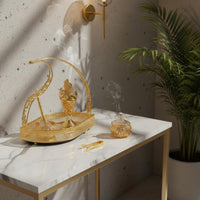 5 Pieces Ornate Scent Tray Set Luxury Golden Finish Scent Burner Set Decorative Scented Chips Burner