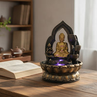 Stone-Like Tabletop Water Fountain Small Sitting Buddha Fountain Zen-Style Ornament Meditative for Desk, Living Room