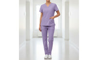 Breathable Scrub Set Multiple Pockets Nurse Attire Set Drawstring Waist V-Neck Scrub Attire for Nurses, Beauticians, Caregivers, Hospital, Medical Facility, Spa