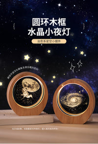 3D Internal Engraved Crystal Night Light with Wooden Base