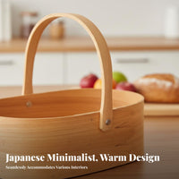 Handled Wood Chip Basket Japanese carrying design Tote With Carrying Handle